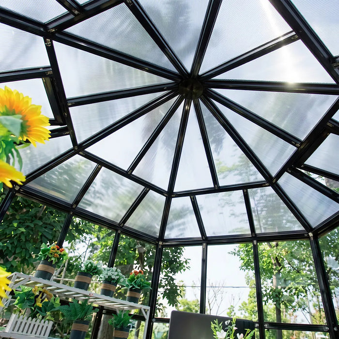 Nordic Series 11' x 12' Diamond Sunroom Greenhouse, 9.5' Height, Tempered Glass Walls and Polycarbonate Roof, Heavy Aluminum Frame, Slide & Lock Assembly, TMG-GHN1112M
