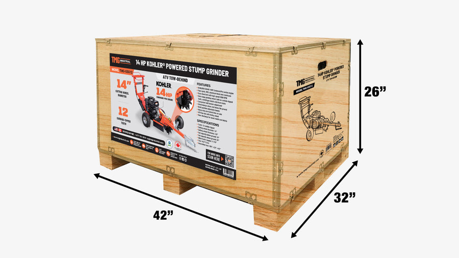 Walk Behind Kohler Powered Stump Grinder, ATV/UTV Tow Bar, 12 Carbide Teeth, 24" Cutting Capacity, 14 HP Gasoline Engine, TMG-GSG12