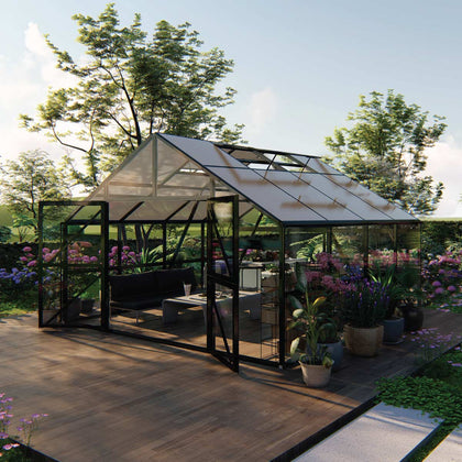 Nordic Series 13' x 20' Gazebo-Style Greenhouse, 9' Height, Expandable Aluminum Frame, Tempered Glass Walls and Polycarbonate Roof TMG-GHN1320