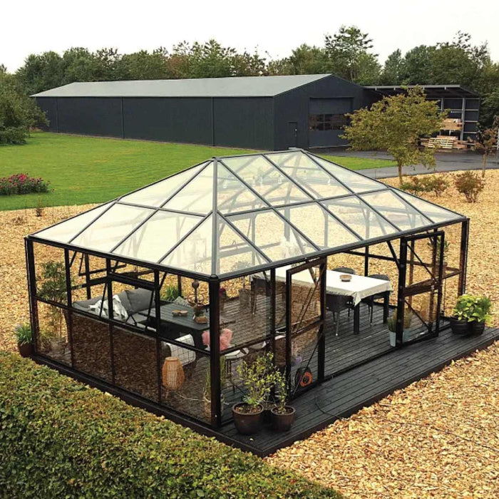 Nordic Series 20' x 13' Gazebo-Style Premium Greenhouse, 10' Height, Heavy Duty Aluminum Frame and Full Tempered Glass Roof and Wall Panels, TMG-GHN2013