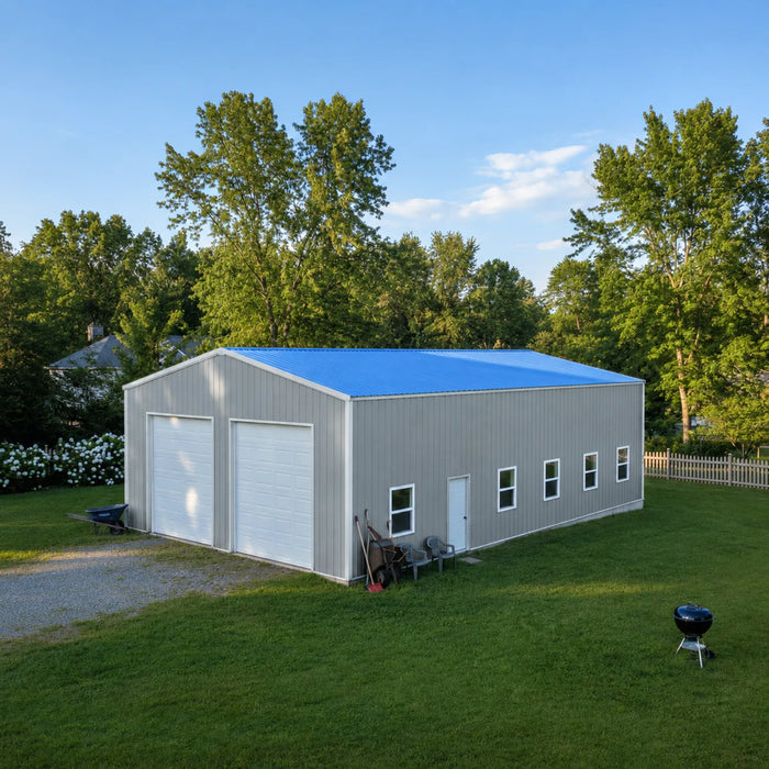 Entrepôt commercial en acier série Snow de 30' x 50' x 15', préfabriqué, résistance à la neige jusqu'à 85 PSF, plans d'atelier fournis, fabriqué au Canada TMG-MS305015-SR85