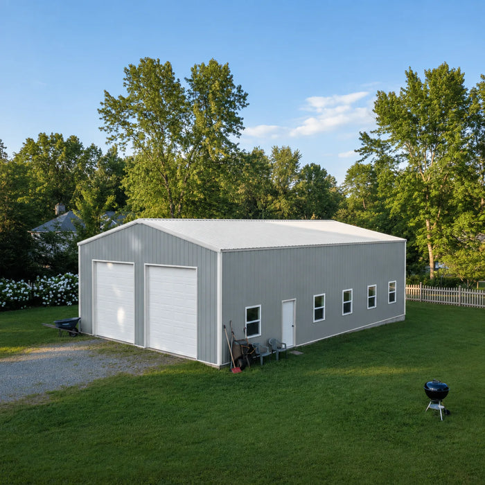 Entrepôt commercial en acier série Snow de 30' x 50' x 15', préfabriqué, résistance à la neige jusqu'à 85 PSF, plans d'atelier fournis, fabriqué au Canada TMG-MS305015-SR85
