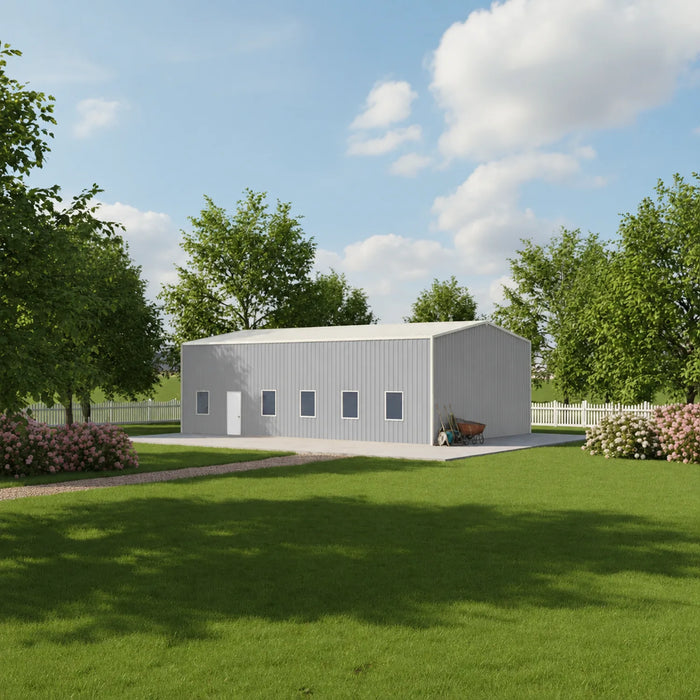 Entrepôt commercial en acier série Snow de 30' x 50' x 15', préfabriqué, résistance à la neige jusqu'à 85 PSF, plans d'atelier fournis, fabriqué au Canada TMG-MS305015-SR85