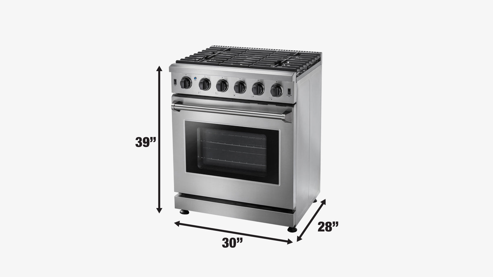 TMG Living Kitchen 30” Freestanding Gas Convection Range, Commercial Convection Fan, 3-Layered Glass Window, 4000-18500 BTU, TMG-HRG30-specifications-image
