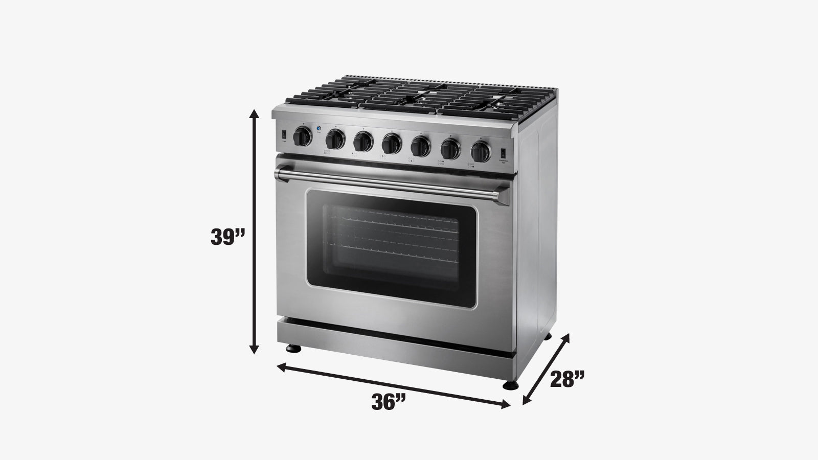 TMG Living Kitchen 36” Freestanding Gas Convection Range, Commercial Convection Fan, 3-Layered Glass Window, 9000-18500 BTU, TMG-HRG36-specifications-image