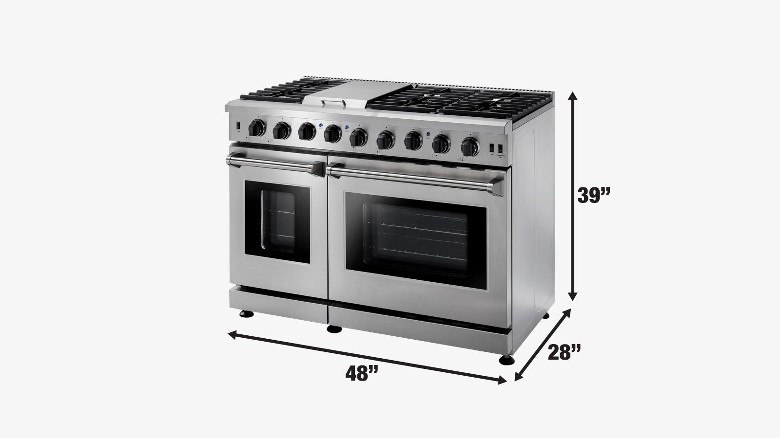 TMG Living Kitchen 48” Freestanding Gas Convection Range, Commercial Convection Fan, 3-Layered Glass Window, 9000-18500 BTU, TMG-HRG48-specifications-image