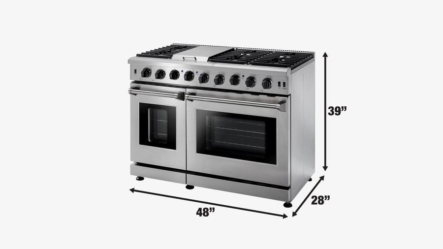 TMG Living Kitchen 48" Freestanding Gas Convection Range, Commercial Convection Fan, 3-Layered Glass Window, 9000-18500 BTU, TMG-HRG48