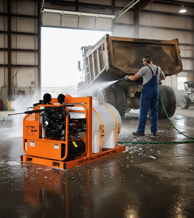 4000 PSI Hot Water Pressure Washer, Skid Mounted with 245 Gallon Tank, 14 HP Kohler Engine TMG-HW42T TMG Industrial CA