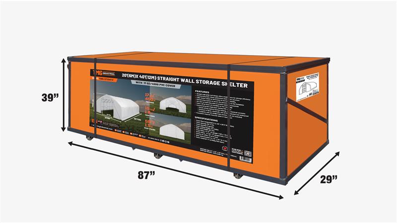 <tc>TMG Industrial Abri de rangement au plafond à mur droit de 20' x 40' avec housse en PVC robuste de 17 oz et porte traversante, TMG-ST2041V (précédemment ST2040V)</tc>