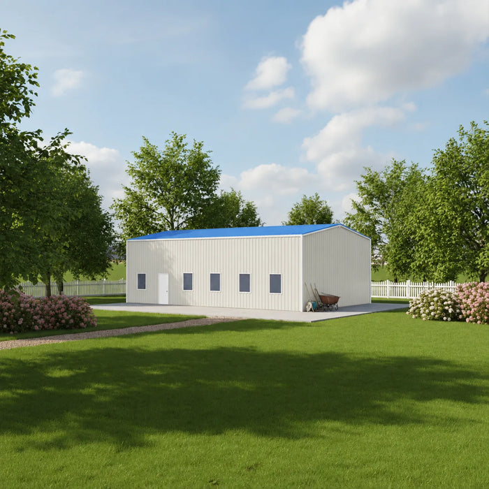 Entrepôt commercial en acier série Snow de 30' x 50' x 15', préfabriqué, résistance à la neige jusqu'à 85 PSF, plans d'atelier fournis, fabriqué au Canada TMG-MS305015-SR85