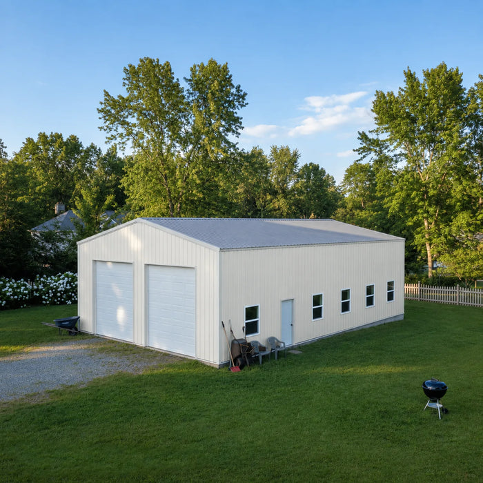 Entrepôt commercial en acier série Snow de 30' x 50' x 15', préfabriqué, résistance à la neige jusqu'à 85 PSF, plans d'atelier fournis, fabriqué au Canada TMG-MS305015-SR85