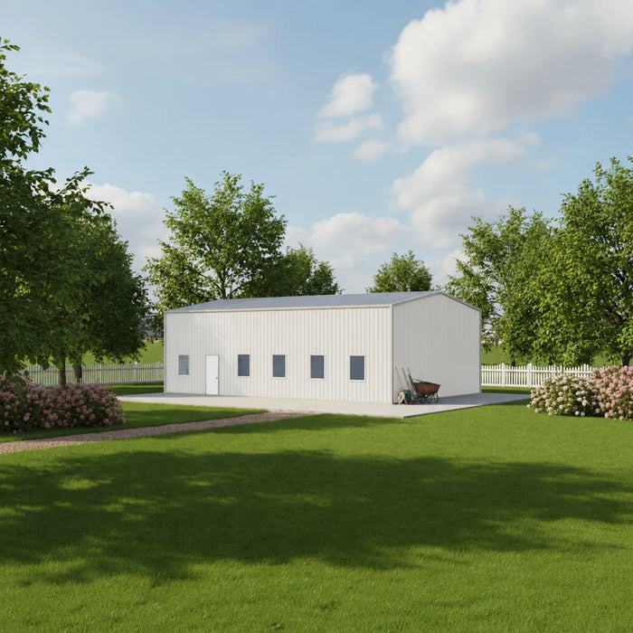 Entrepôt commercial en acier série Snow de 30' x 50' x 15', préfabriqué, résistance à la neige jusqu'à 85 PSF, plans d'atelier fournis, fabriqué au Canada TMG-MS305015-SR85