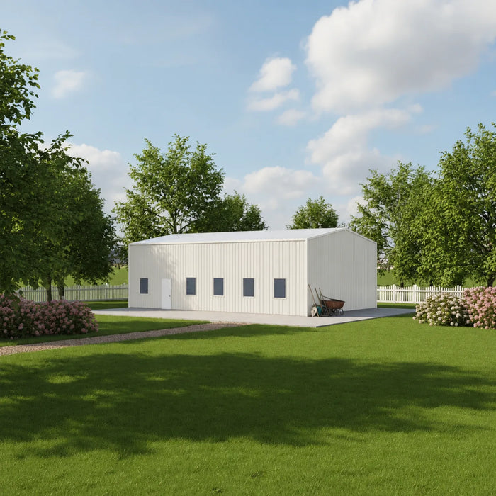 Entrepôt commercial en acier série Snow de 30' x 50' x 15', préfabriqué, résistance à la neige jusqu'à 85 PSF, plans d'atelier fournis, fabriqué au Canada TMG-MS305015-SR85