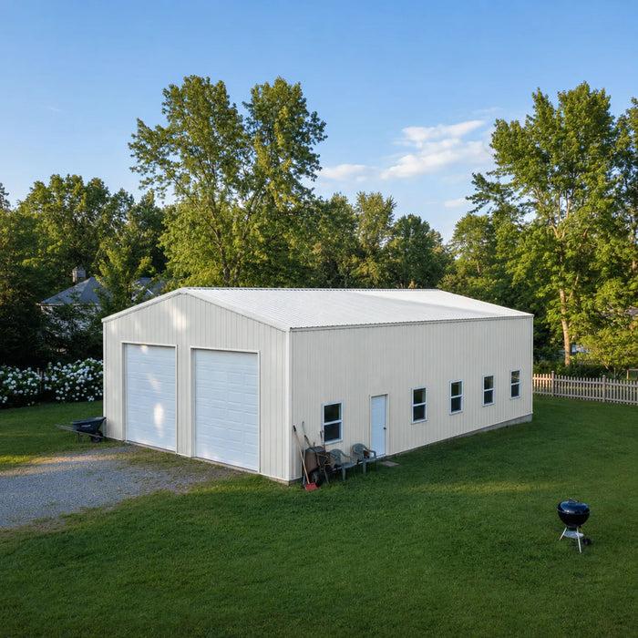 Entrepôt commercial en acier série Snow de 30' x 50' x 15', préfabriqué, résistance à la neige jusqu'à 85 PSF, plans d'atelier fournis, fabriqué au Canada TMG-MS305015-SR85