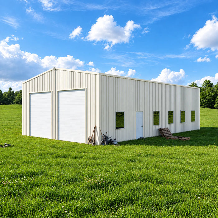 Entrepôt commercial en acier série Snow de 30' x 50' x 15', préfabriqué, résistance à la neige jusqu'à 85 PSF, plans d'atelier fournis, fabriqué au Canada TMG-MS305015-SR85
