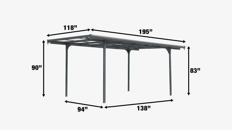 10' X 16' Aluminum Carport Structure with 6 mm Polycarbonate Clear Roof TMG-LCP16