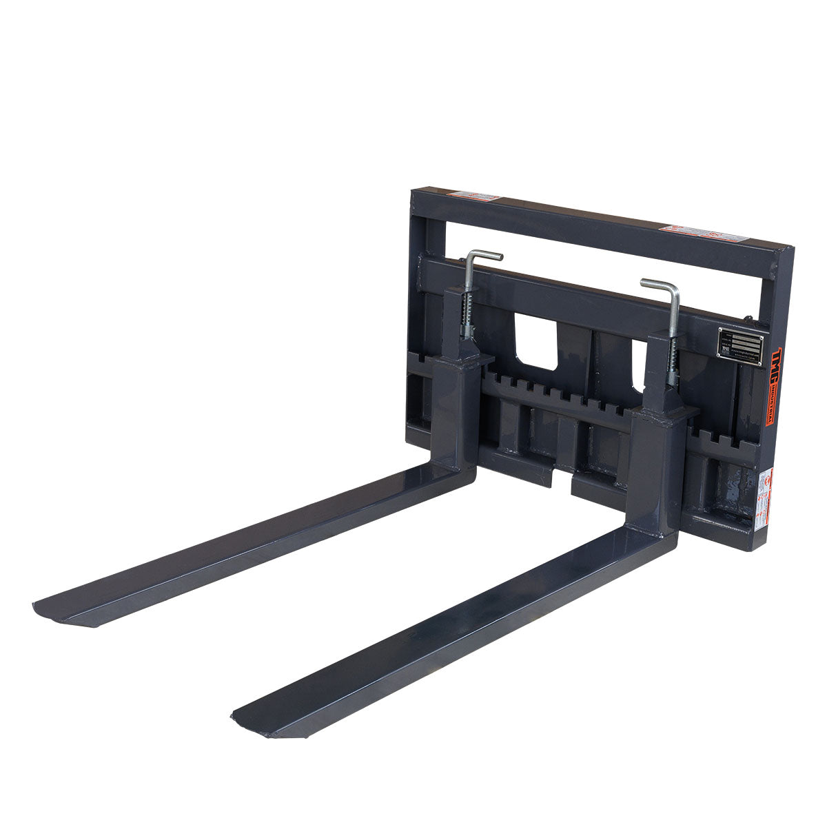 Angled view showing 36" pallet fork with adjustable tines and wide frame.