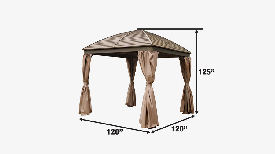 10' x 10' Hardtop Curved Steel Roof Patio Gazebo, Mosquito Nets & Curtains Included, TMG-LGZ10