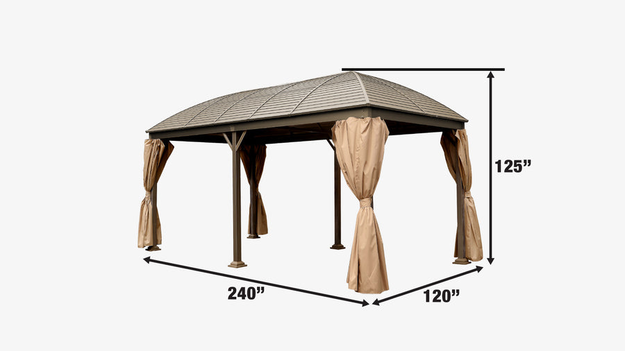 10' x 20' Hardtop Curved Steel Roof Patio Gazebo, Mosquito Nets & Curtains Included, TMG-LGZ20
