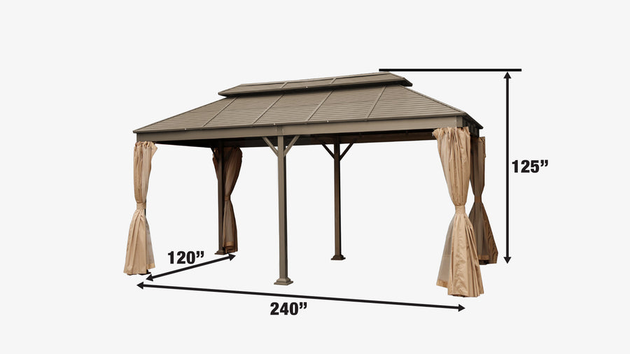TMG Industrial 10' x 20' Hardtop, Double Tier Steel Roof Patio Gazebo, Moustiquaires et Rideaux Inclus, TMG-LGZ21