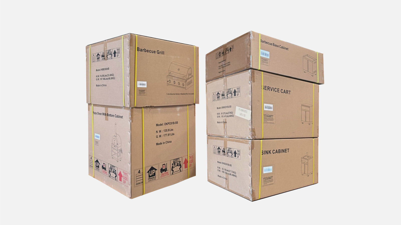 11’ 4-Burner Outdoor Kitchen Island (Black), 48000 BTUs, Built-In Pizza Oven, ¾