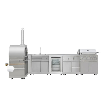 TMG Heavy Series™ 7-Piece Stainless Steel Modular Outdoor Kitchen Suite Set, 35" Refrigerator Cabinet, 32" BBQ, 4-Burner Gas Grill, Sink, Side Burner, Corner Cabinet, Pizza Oven, TMG-LKS12