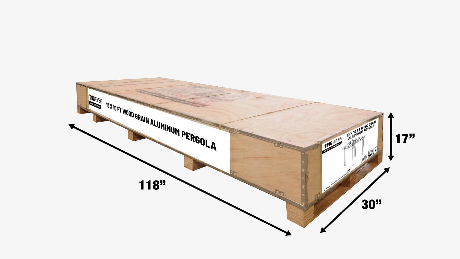TMG LIVING Pergola en aluminium à grain de bois de 10 pi x 10 pi, TMG-LPA10-shipping-info-image