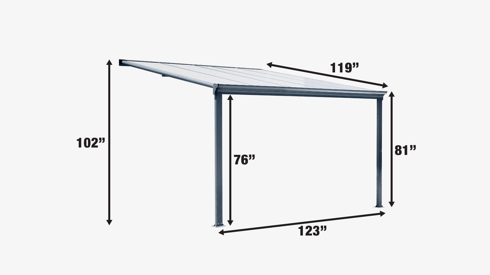 TMG Industrial 10' x 10' Abri de patio en aluminium avec panneaux transparents, TMG-LPC10-specifications-image