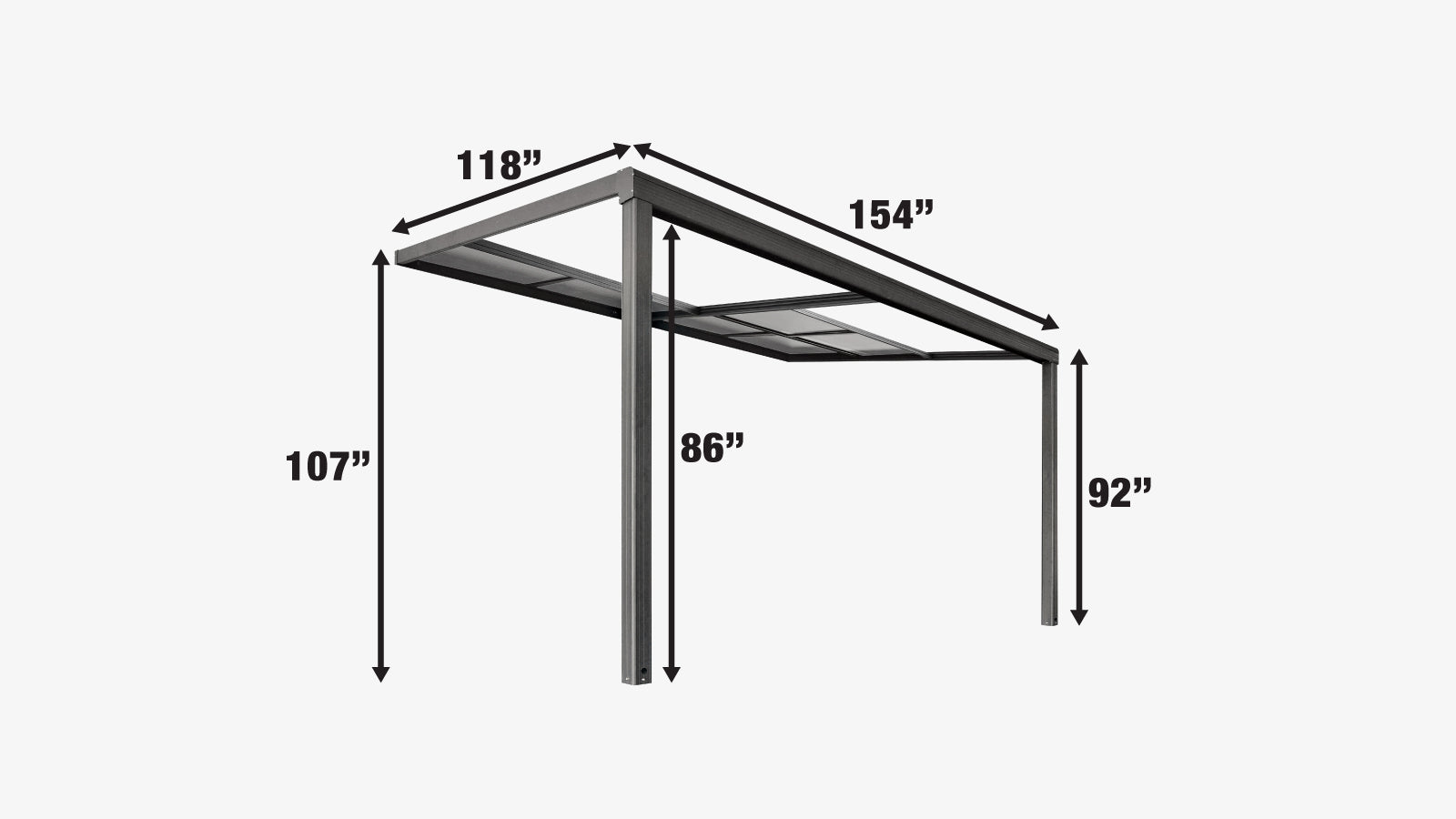 TMG Industrial 10' x 13' Couverture de terrasse en aluminium à toit coulissant avec panneaux gris, TMG-LPC13-specifications-image
