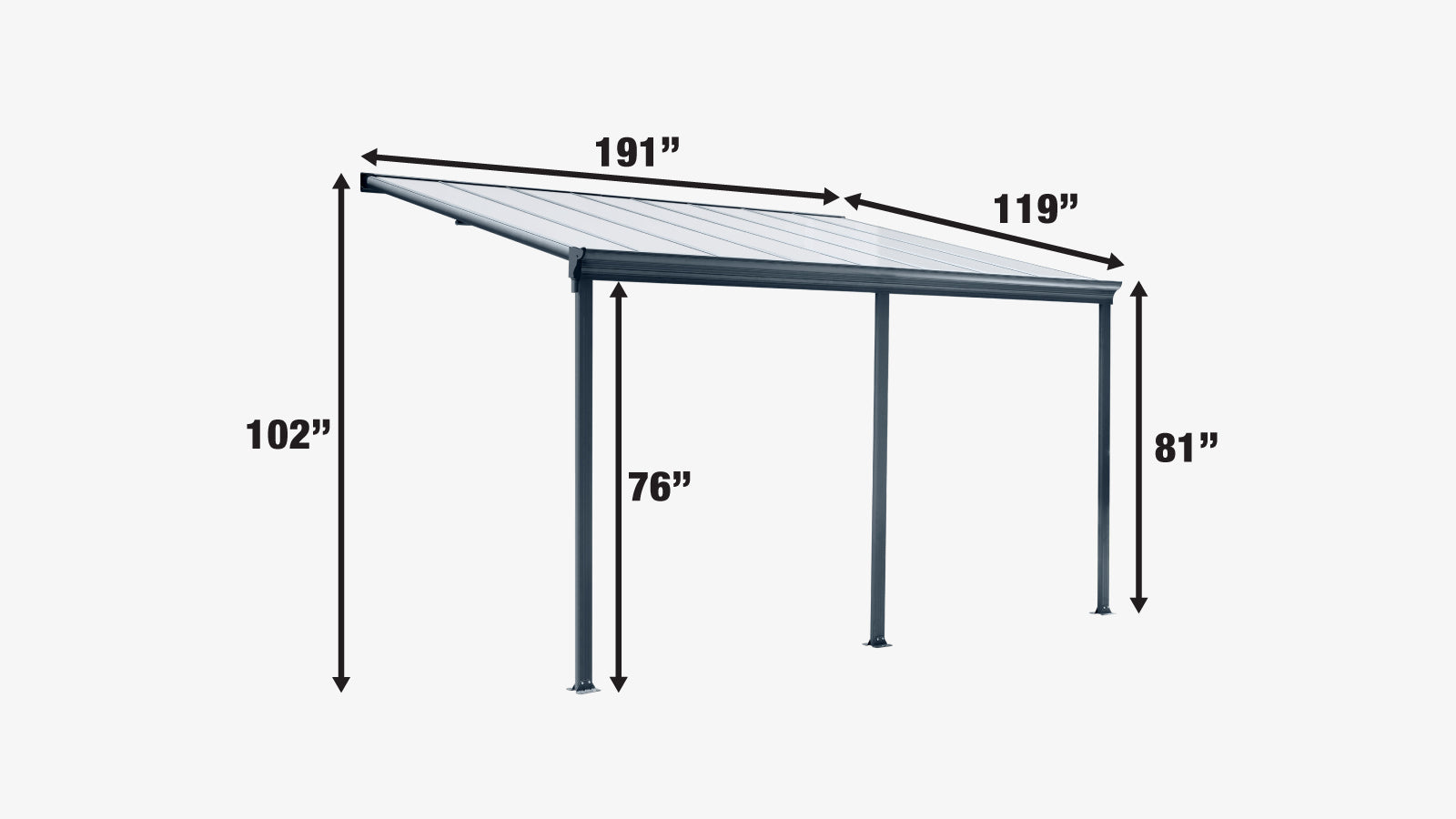 Abri de patio industriel en aluminium TMG 10' x 16' avec panneaux transparents, TMG-LPC16-specifications-image