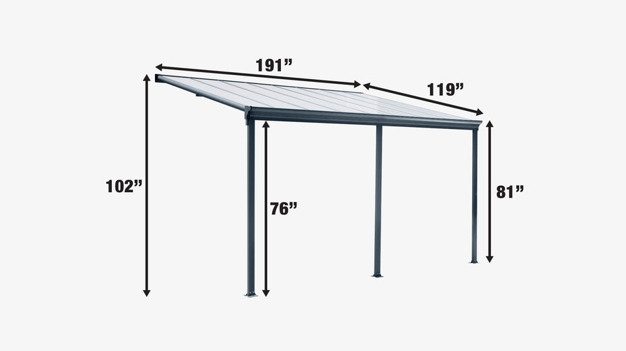 Aluminum Patio Cover 10' x 16' with Clear Panels, TMG-LPC16