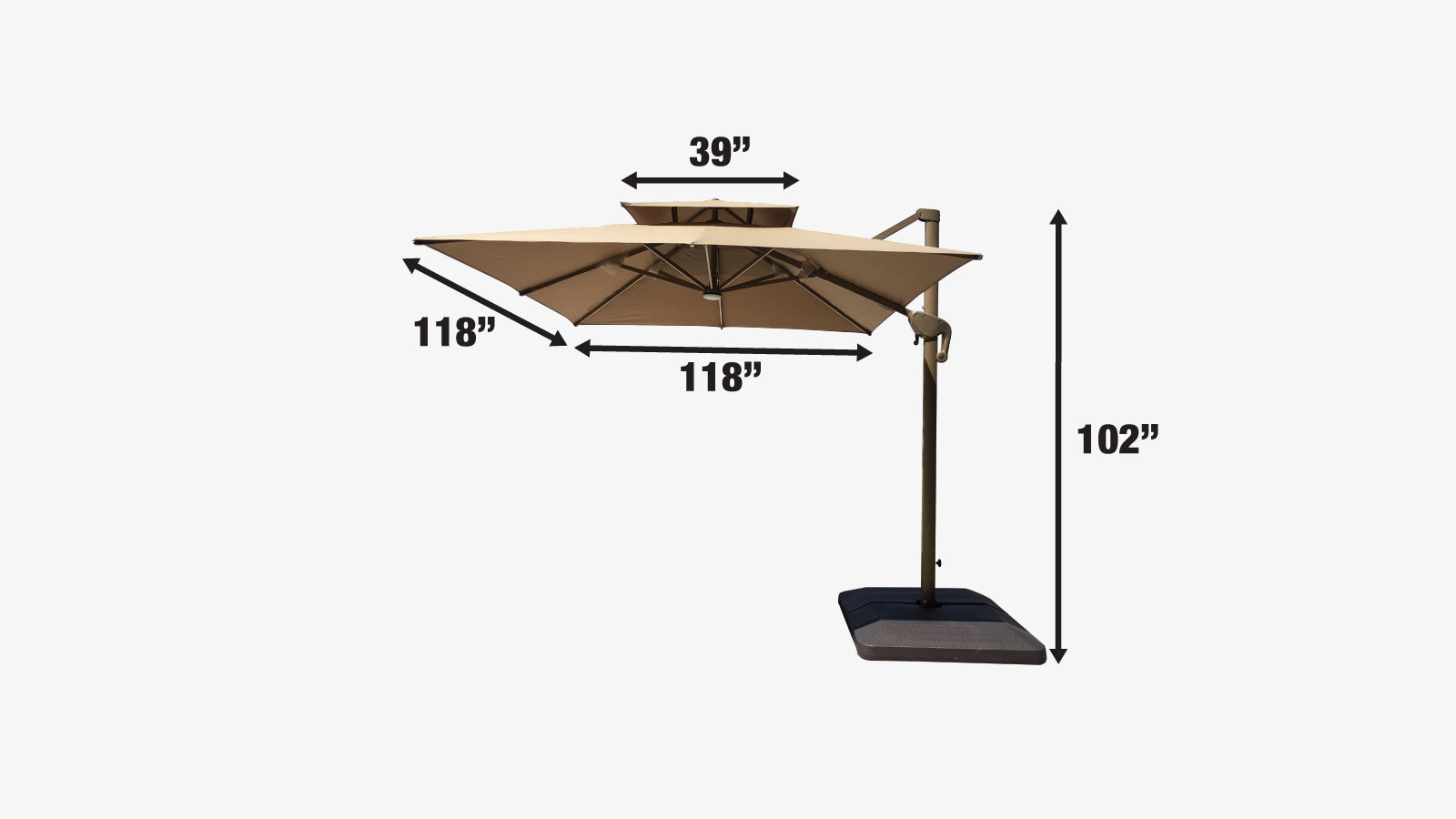 TMG Living 10-ft Offset Patio Cantilever Umbrella w/LED Lights and Aluminum Frame, Commercial Grade, Water Base Included, TMG-LUA10-specifications-image