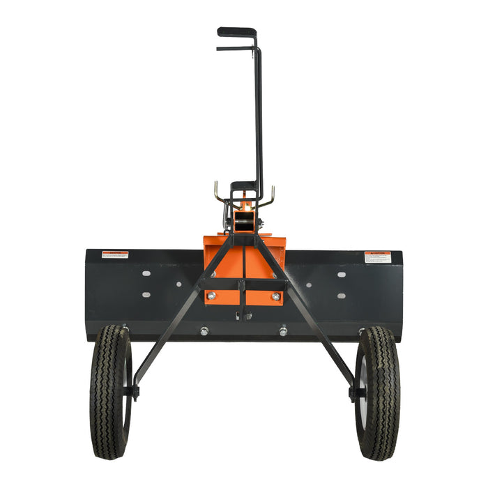 Rear view showing dual wheels and blade mounting on ATV Tow-Behind Grader Blade