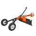 Angle showing blade edge, frame and tow hitch on ATV Tow-Behind Grader Blade