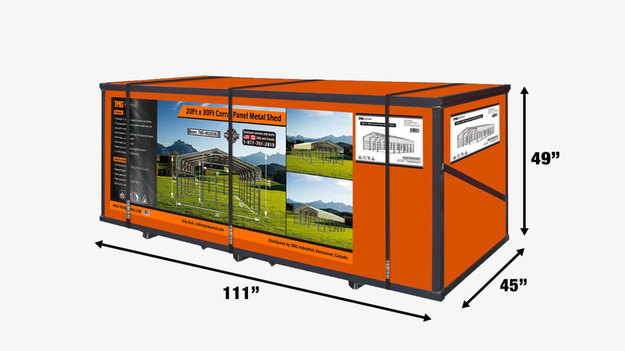 20' x 30' Livestock Corral Panel Metal Shed, 7' Sidewall Height, 5' Corral Panel Height, 600 Sq-Ft, 27 GA Corrugated Panels, TMG-MS2030LC