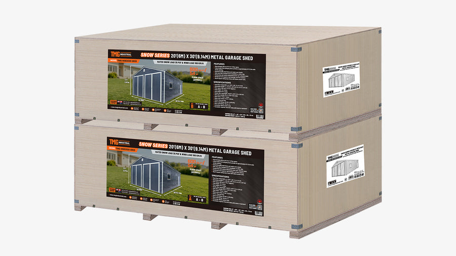 20' x 30' Metal Garage Shed Steel Building, 35 PSF Snow Load Rated, Two 8'4" Double Doors, Side Entry Door, 13' Peak Height, Engineering Drawing TMG-MSE2030-SR35