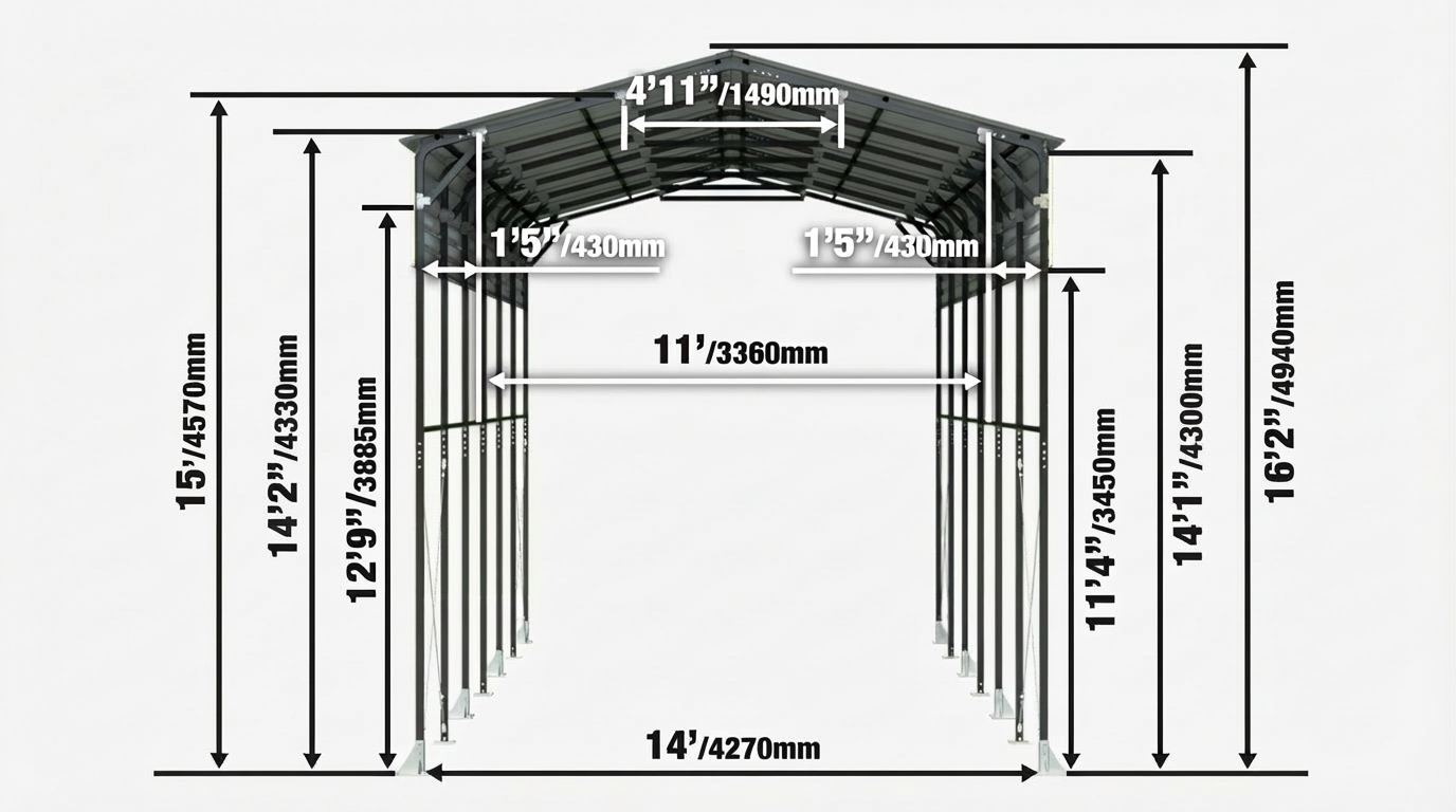 14' x 30' Metal Shed Shelter for Class-B RV, 16'2