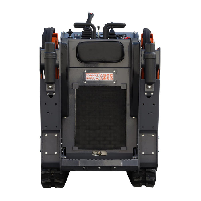 Mini skid steer loader with 24.6HP Kubota diesel engine, 750lb lift capacity, 112in lift height, and 44in front bucket, TMG-MVL28K