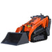 Mini skid steer loader with 24.6HP Kubota diesel engine, 750lb lift capacity, 112in lift height, and 44in front bucket, TMG-MVL28K