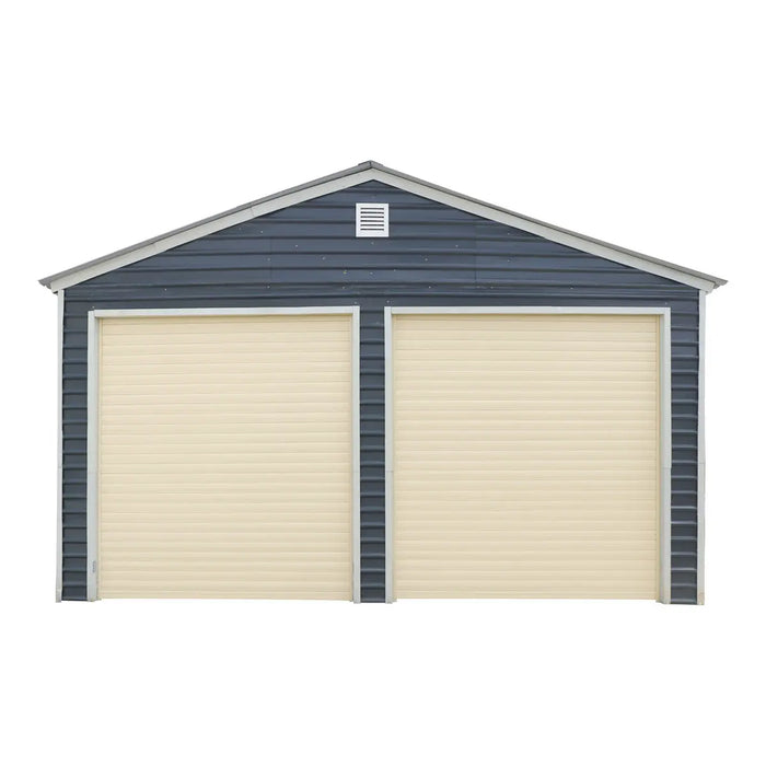 TMG-MS20-RD08 Motorized Roll-Up Door Kit for TMG-MS20 series metal barn sheds, featuring two remote controls, an AC motor, and a backup manual opener for smooth and reliable operation.