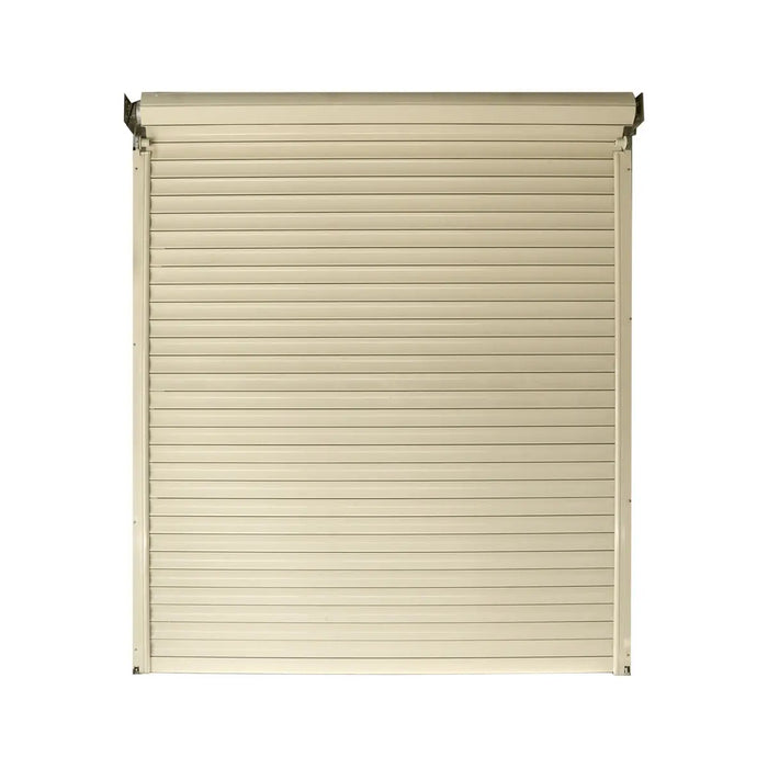 TMG-MS20-RD08 Motorized Roll-Up Door Kit for TMG-MS20 series metal barn sheds, featuring two remote controls, an AC motor, and a backup manual opener for smooth and reliable operation.