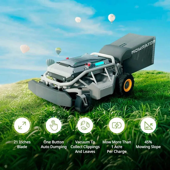 MowRator Robotic Lawnmower, S1 Advanced Series 2WD, All-In-One Battery Remote Control, 3-In-1 System (Mulch, Bag, Discharge), Model# TMG-MO0995