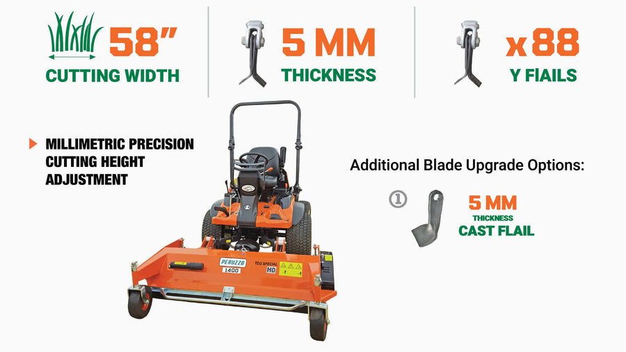 Peruzzo 58" Front-Mounted Flail Mower for Kubota Tractors, MFR #: TEG Special 1400 HD, Made in Italy TMG-PE9340