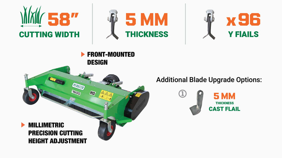 Peruzzo 58" Front-Mounted Flail Mower for John Deere Tractors, MFR #: TEG SPECIAL JD1600 HD, Made in Italy TMG-PE9357
