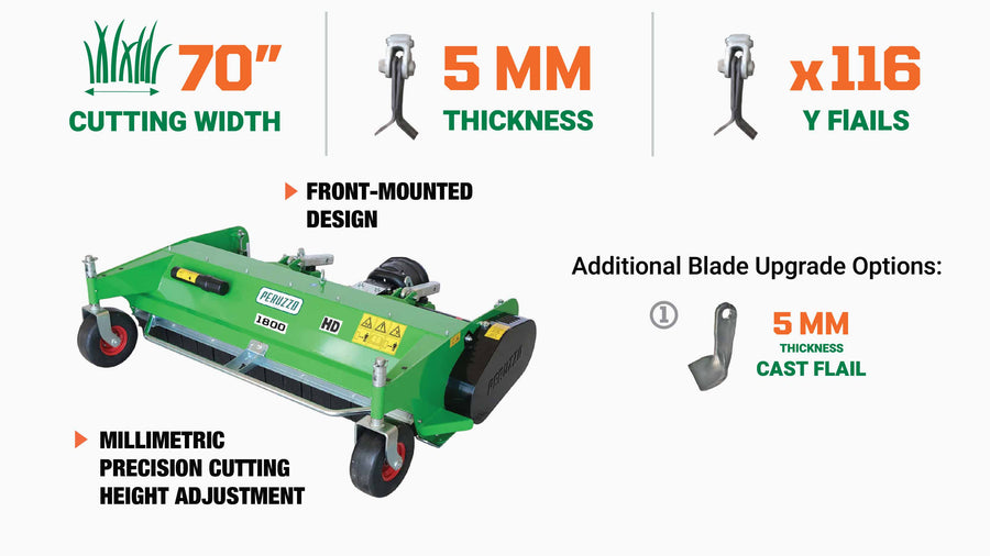 Peruzzo 70" Front-Mounted Flail Mower for John Deere Tractors, MFR #: TEG SPECIAL JD1800 HD, Made in Italy TMG-PE9388