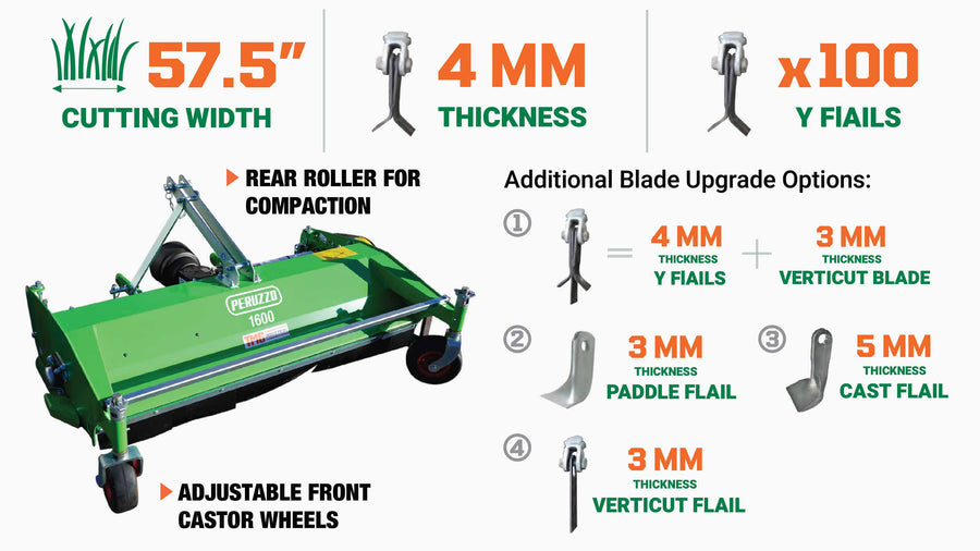 Peruzzo 57.5" Front-Mounted Flail Mower for 25-50HP Tractors, MFR#: Scorpion 1600, Made in Italy TMG-PE9418