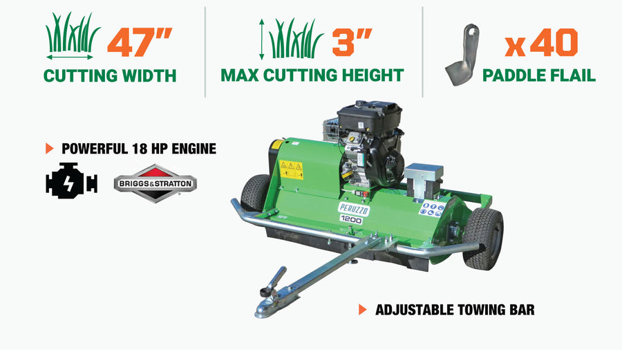 Peruzzo 47" Towed Behind Flail Mower for Quad & ATV with 18 HP B&S Engine, MFR# MotoFox Super 1200, Made in Italy TMG-PE9456