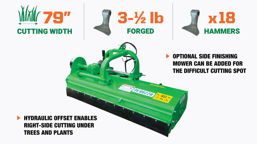 Peruzzo 79" Commercial Offset Rear Mounted Flail Mower for 60-90 HP Tractors, Category 1/2, MFR #: Bull Super 2000, Made in Italy TMG-PE9524
