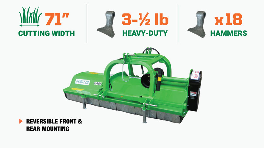 Peruzzo 79" Commercial Front/Rear-Mounted Side Shift Flail Mower for 60-90 HP Tractors, Category 1/2, MFR #: Bull Reverse 2000, Made in Italy TMG-PE9548