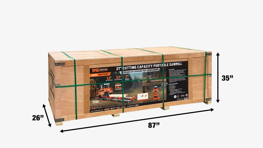 Portable 27" Sawmill with Kohler 14 HP Gas Engine – Bandsaw Mill for 12' Logs TMG-PSM27